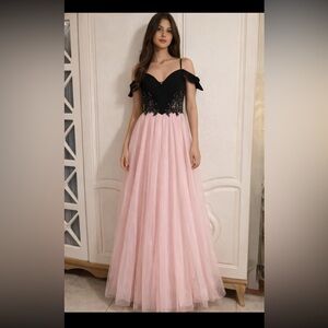 Elegant Black and Pink Off-Shoulder Dress